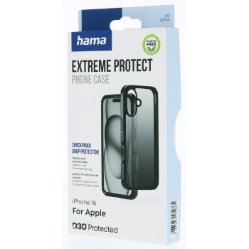 Hama Extreme Protect, kryt pro Apple iPhone 16, materiál D3O®, průhledný černý