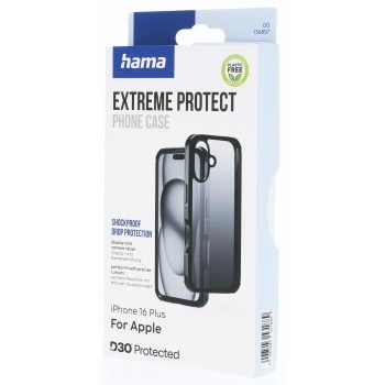 Hama Extreme Protect, kryt pro Apple iPhone 16 Plus, materiál D3O, průhledný černý