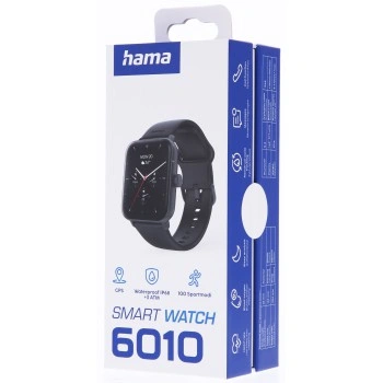 Hama 6010, smart hodinky, GPS, telefonování, voděodolné IP68/3 ATM, Siri/Google Assistant, černé