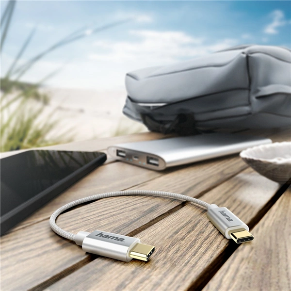 Hama kabel USB-C 2.0 typ C-C 0,2 m, opletený, bílý