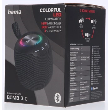 Hama Bomb 3.0, Bluetooth reproduktor, 16 W, voděodolný IPX7, LED podsvícení, černý (zánovní)