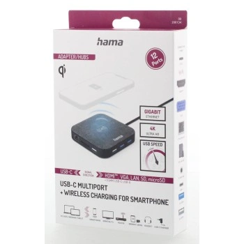 Hama USB-C hub Connect2QiCharge, bezdrátové nabíjení, 12 připojení