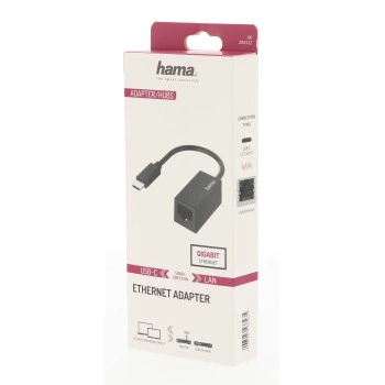 Hama síťový adaptér USB-C - RJ45, Gigabit Ethernet (rozbalený)