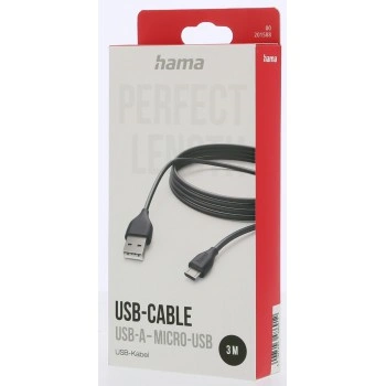 Hama kabel micro USB, 3 m, černá (rozbalený)