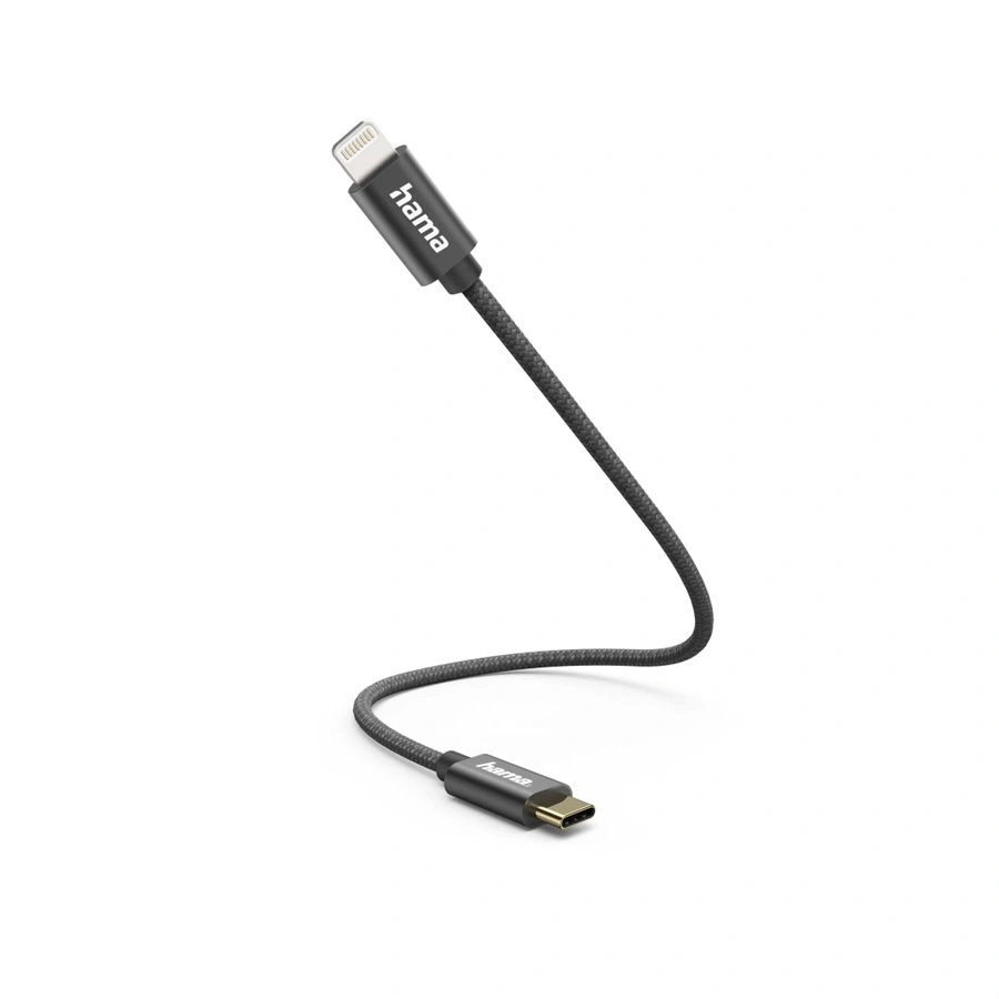 Hama MFi USB-C Lightning kabel pro Apple, 0,2 m, opletený, černý