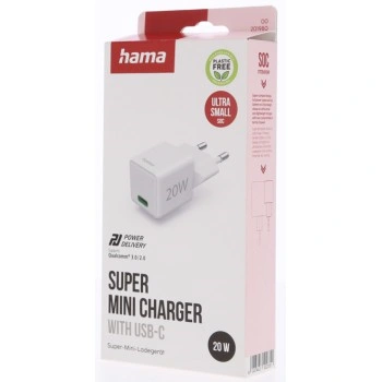 Hama rychlá USB nabíječka, USB-C PD/QC 20 W, super-mini