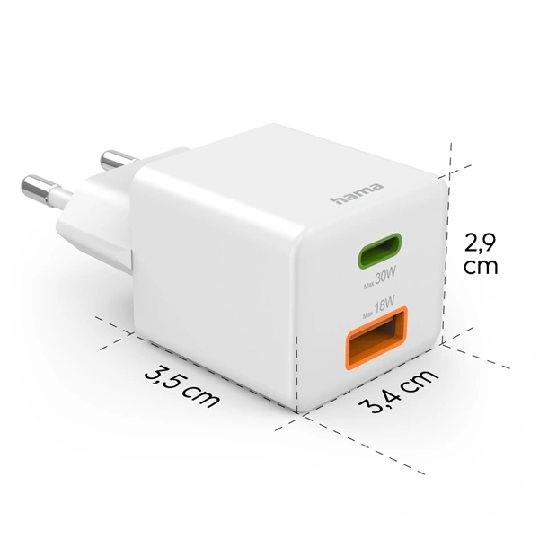 Hama rychlá USB nabíječka USB-C + USB-A, PD/QC, 30 W (rozbalený)