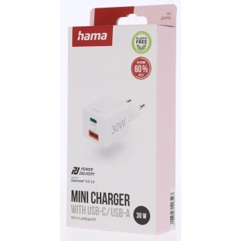 Hama rychlá USB nabíječka USB-C + USB-A, PD/QC, 30 W (rozbalený)