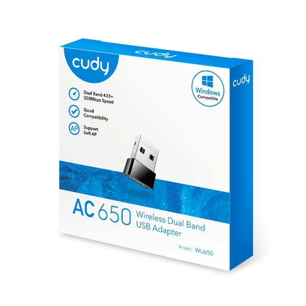 Cudy AC650 Wi-Fi USB síťová karta, mini (WU650)