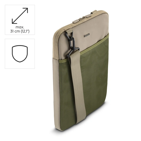 Hama To Go, obal na notebook/tablet, uhlopříčka do 31 cm (12,1"), popruh na rameno, béžový/zelený