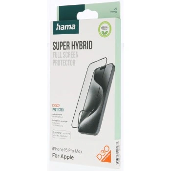 Hama Super Hybrid, nerozbitné ochranné sklo na displej pro Apple iPhone 15 Pro Max, licence D3O