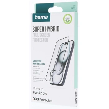 Hama Super Hybrid, nerozbitné ochranné sklo na displej pro Apple iPhone 16, licence D3O