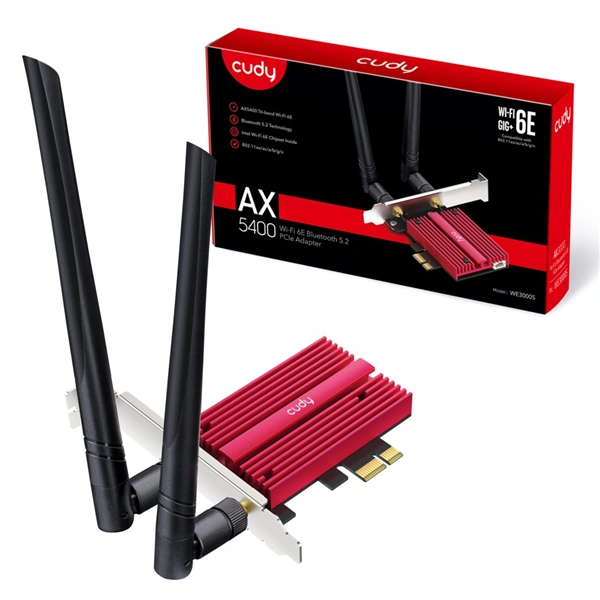 Cudy AX5400 Wi-Fi 6E PCI-Express síťová karta, Tri-Band, ext. anténa (WE3000S)