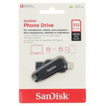 SanDisk Phone Drive USB-C/USB-A 512 GB 3.2 Gen 1, 100 MB/s, černá