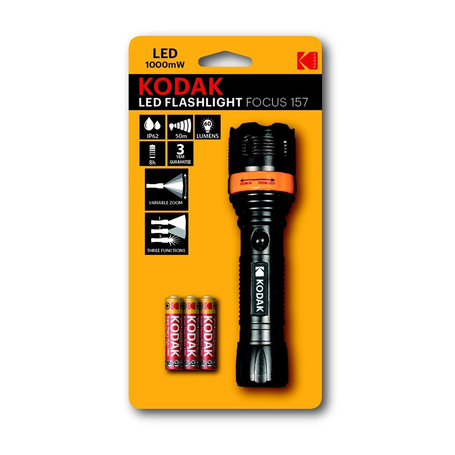 Kodak svítilna LED Focus 157 Flashlight, 60 Lumen + 3x AAA Extra Heavy Duty (rozbalený)