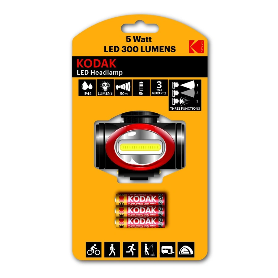 Kodak čelovka LED Headlamp 300, 300 Lumenů, + 3x AAA Extra Heavy Duty